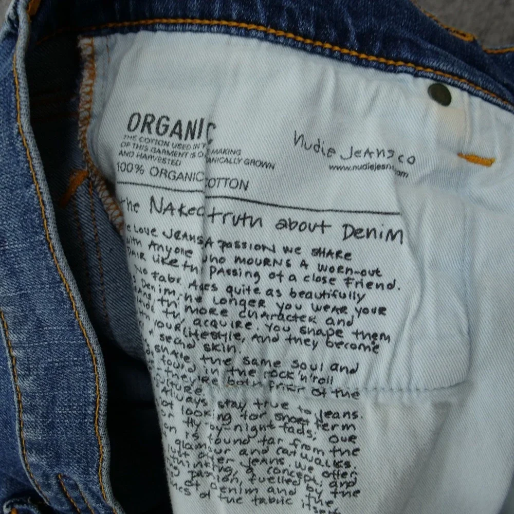 Nudie Jeans Mens 34 Blue High Kai Slim Straight Mid Rise Denim Zip Fly Organic